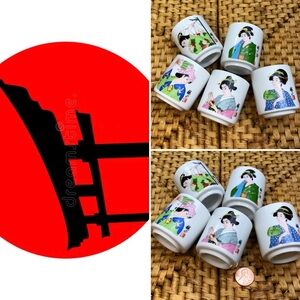 Japanese Geisha Tea Cups Japanese Porcelain Sake Wine Set of 5